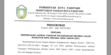 BKPSDMD Parepare Umumkan Tahapan Pelaksanaan Seleksi CASN 2021
