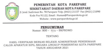 Pengumuman Seleksi Adm CASN Parepare 2021