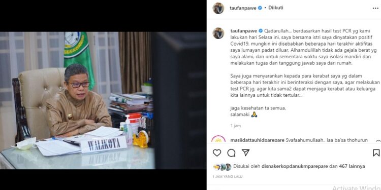 Walikota Parepare Umumkan Diri Positif Covid-19, Sang Istri Juga Terkonfirmasi