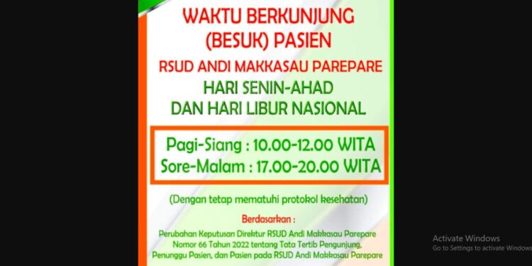 Perhatian Bagi Pengunjang RSUD Andi Makkasau Parepare, Ini Jam Besuk Terbaru