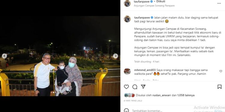 Wali Kota Parepare Ajak Istri dan Cucu Jalan-jalan Malam di Anjungan Cempae