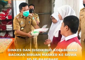 Pemkot Parepare Bagikan Ribuan Masker ke Siswa SD se-Parepare