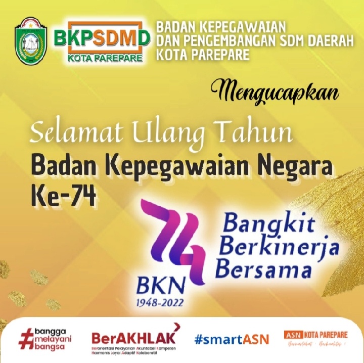 HUT BKN ke-74, BKPSDMD Parepare Sampaikan Ucapan Selamat