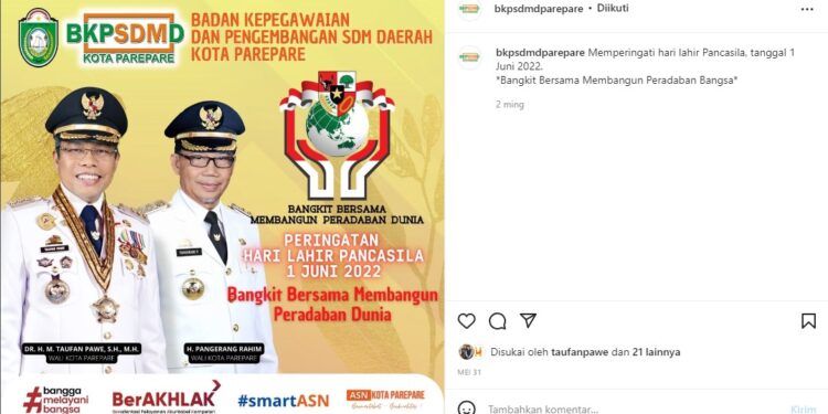 Begini BKPSDMD Parepare Memaknai Hari Lahir Pancasila