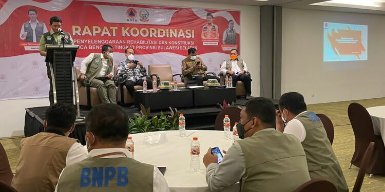 Rapat Koordinasi BNPB terkait Penyelesaian Dana Hibah Rehabilitasi dan Rekonstruksi Pascabencana di Kota Makassar, Provinsi Sulawesi Selatan, Jumat (19/8/2022).