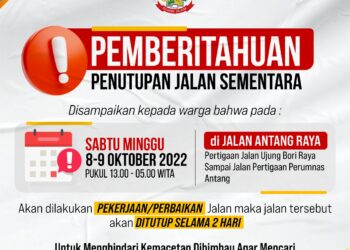 Rehabilitasi Poros Antang Raya, Jalan Ditutup Dua Hari