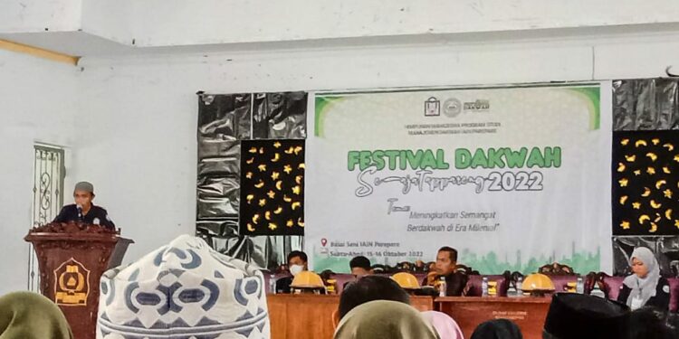 Himpunan Mahasiswa Program Studi (HMPS) Manajemen Dakwah, Institut Agama Islam Negeri (IAIN) Parepare menggelar Festival Dakwah 2022 Se-Ajatappareng, selama dua hari di Balai Seni IAIN Parepare, Sabtu - Ahad (15-16/10/2022).