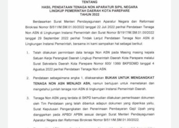 Pemkot Parepare Umumkan Pendataan Tenaga Non ASN