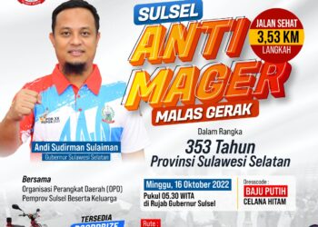 Sambut HUT Sulsel ke-353, Andi Sudirman Bersama Warga Jalan Sehat Anti Mager 3,53 KM