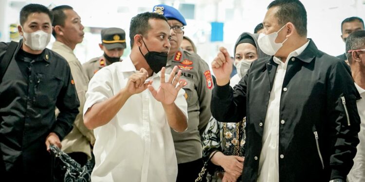 Ketua MPR RI, Bambang Soesatyo berbincang dengan Gubernur Sulsel, Andi Sudirman Sulaiman terkait pertambangan nikel PT Vale Indonesia