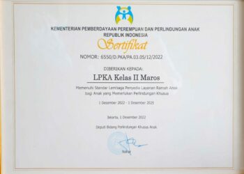 LPKA Maros Terstandarisasi Lembaga Perlindungan Khusus Ramah Anak