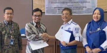 Perumda Air Minum Kota Makassar melakukan penandatanganan perjanjian kerja sama dengan PT. Bank Tabungan Negara (Persero), TBK, Kantor Cabang Syariah Makassar, Selasa (23/5/2023)