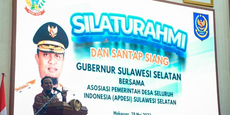 Gubernur Andi Sudirman dalam silaturahminya bersama Asosiasi Pemerintah Desa Seluruh Indonesia (APDESI) Sulsel di Baruga Karaeng Pattingalloang, Rujab Gubernur Sulsel, Ahad (28/5/2023)