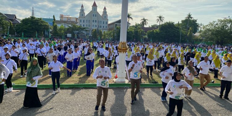 Peringati Hari Kesehatan Nasional (HKN), Dinas Kesehatan Parepare menggelar senam sehat di Lapangan Andi Makkasau, Ahad (26/11/2023).