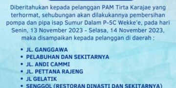 Ada Pembersihan, PAM Tirta Karajae Umumkan Lokasi Ini Terdampak