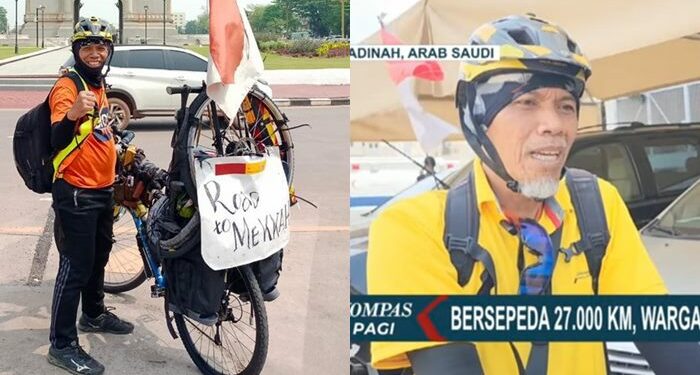 Sayudi Prastopo tempuh pesepeda Indonesia yang gowes hingga madinah untuk umroh usai gagal laksanakan haji. (Kolase Pijarnews.com)