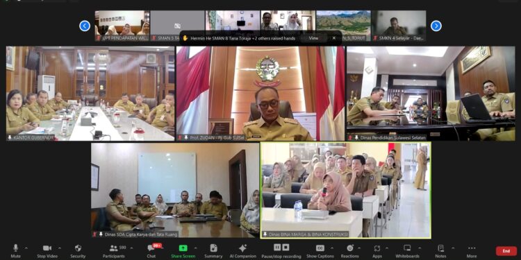 Penjabat Gubernur Sulsel, Prof Zudan Arif Fakrulloh, memimpin rapat virtual bersama Organisasi Perangkat Daerah (OPD) lingkup Pemprov Sulsel, Selasa, (21/5/2024). (Foto: Humas Pemprov Sulsel)