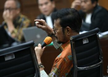 Terdakwa kasus pemerasan dan gratifikasi di Kementerian Pertanian Syahrul Yasin Limpo menjadi saksi untuk terdakwa lainnya Kasdi Subagyono dan Muhammad Hatta dalam sidang lanjutan di Pengadilan Tipikor, Jakarta, Senin (24/6/2024)