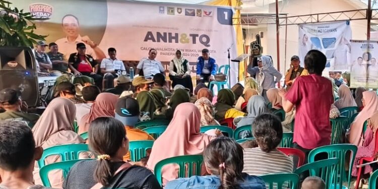 Foto: Ikbal/Pijarnews
Caption: Pasangan calon Wali Kota dan Wakil Wali Kota nomor urut satu Andi Nurhaldin Nurdin Halid (ANH) dan Taqyuddin Djabbar (TQ) kembali menggelar kampanye tatap muka di Jl Keterampilan, Kelurahan Cappa Galung Kecamatan Bacukiki Barat, Kamis (10/10/2024),