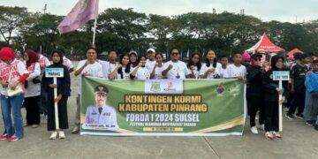 Komite Olahraga Rekreasi Masyarakat Indonesia (KORMI) Kabupaten Pinrang mengikuti Festival Olahraga Rekreasi Daerah, Sulsel di Lapangan Karebosi, Makassar, Jumat (18/10/2024)