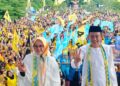 Calon Wali Kota dan Wakil Wali Kota Parepare Erna Rasyid Taufan dan M Rahmat Syamsu Alam menggelar kampanye rapat akbar di Lapangan Mattirotasi, Kota Parepare, Sabtu (23/11/2024)--Foto: Ikbal/Pijarnews---