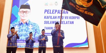 Pj Gubernur Sulsel Prof Zudan usai melepas 29 orang kafilah Korpri Sulsel, di Rujab Gubernur Sulsel, Kamis (31/10/2024).