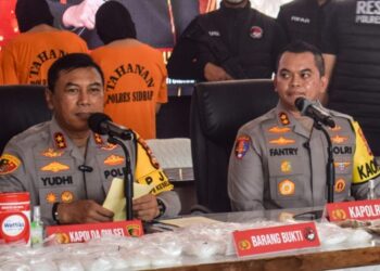 Kapolda Sulsel, Irjen Yudhiawan Wibisono merilis pengungkapan narkotika di Mapolres Sidrap dalam kunjungan kerjanya, Rabu (19/2/2025). Foto: Faizal Lupphy