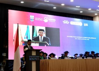 Kepala Lembaga Layanan Pendidikan Tinggi (LLDikti) Wilayah IX, Dr. Andi Lukman, M.Si menghadiri Pengukuhan dan Penerimaan Profesor Universitas Bosowa (Unibos), Rabu (26/2/2025)