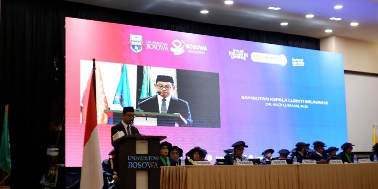 Kepala Lembaga Layanan Pendidikan Tinggi (LLDikti) Wilayah IX, Dr. Andi Lukman, M.Si menghadiri Pengukuhan dan Penerimaan Profesor Universitas Bosowa (Unibos), Rabu (26/2/2025)