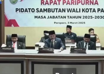 DPRD Kota Parepare menggelar Rapat Paripurna dengan agenda tunggal, yakni Pidato Sambutan Wali Kota Parepare Masa Jabatan 2025-2030 (Foto: HO/Istimewa)