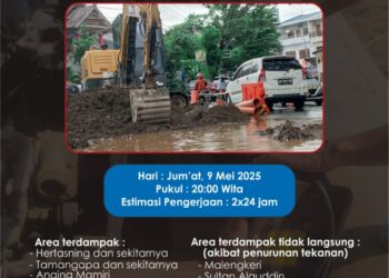 Estimasi Pengerjaan 2 x24 Jam, Kebocoran Pipa Perumda Air Minum Makassar  di Jalan Beringin Gowa