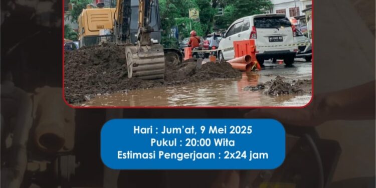 Kebocoran pipa 600mm, yang berlokasi di Jalan Beringin, Kabupaten Gowa