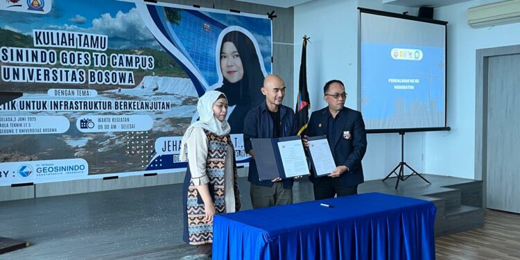 Program Studi Teknik Sipil Fakultas Teknik (FT) Universitas Bosowa (Unibos) memperkuat kerja sama dengan menandatangani Memorandum of Agreement (MoA) bersama PT Tetrasa Geosinindo. Kegiatan ini dilaksanakan Aula Teknik Lt. 5 gd. 2 Unibos, Selasa (3/6/2025)