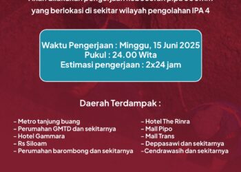 Perbaikan Pipa di Sekitar Instalasi IPA 4, PDAM Imbau Warga Menampung Air