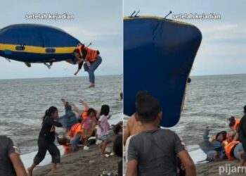 Donut Boat di Pantai Ammani Terbalik, 5 Penumpang Terhempas ke Pasir