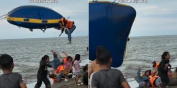 Donut Boat di Pantai Ammani Terbalik, 5 Penumpang Terhempas ke Pasir